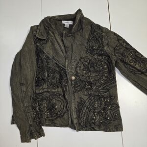 ⚠️ Vintage Coldwater Creek Olive Jacket with Black Embellishments